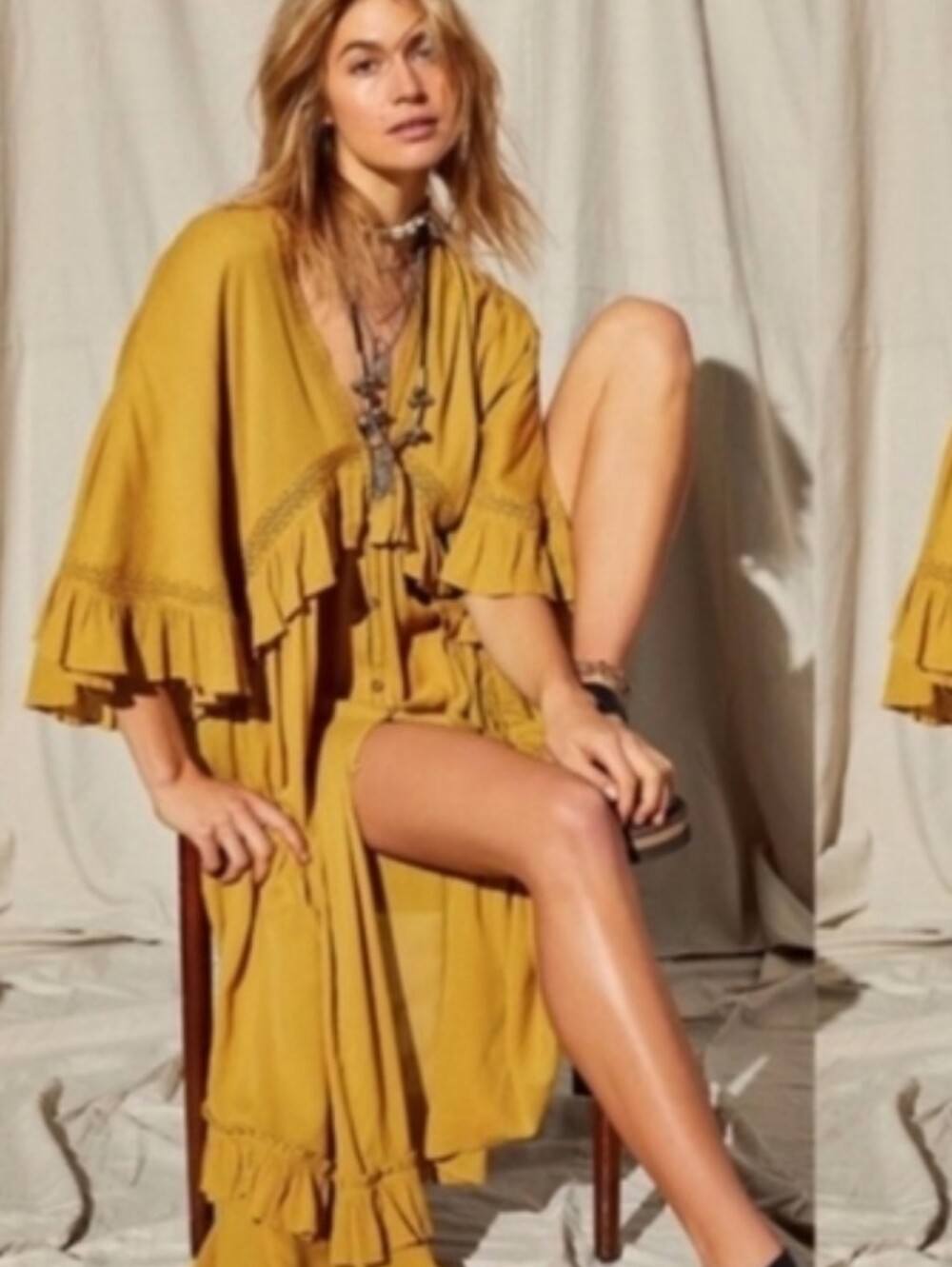 Free People Paradiso Boho Ruffle Lace V-Neck Maxi Dress in Ivory Sz XS SOLD OUT - Picture 8 of 9